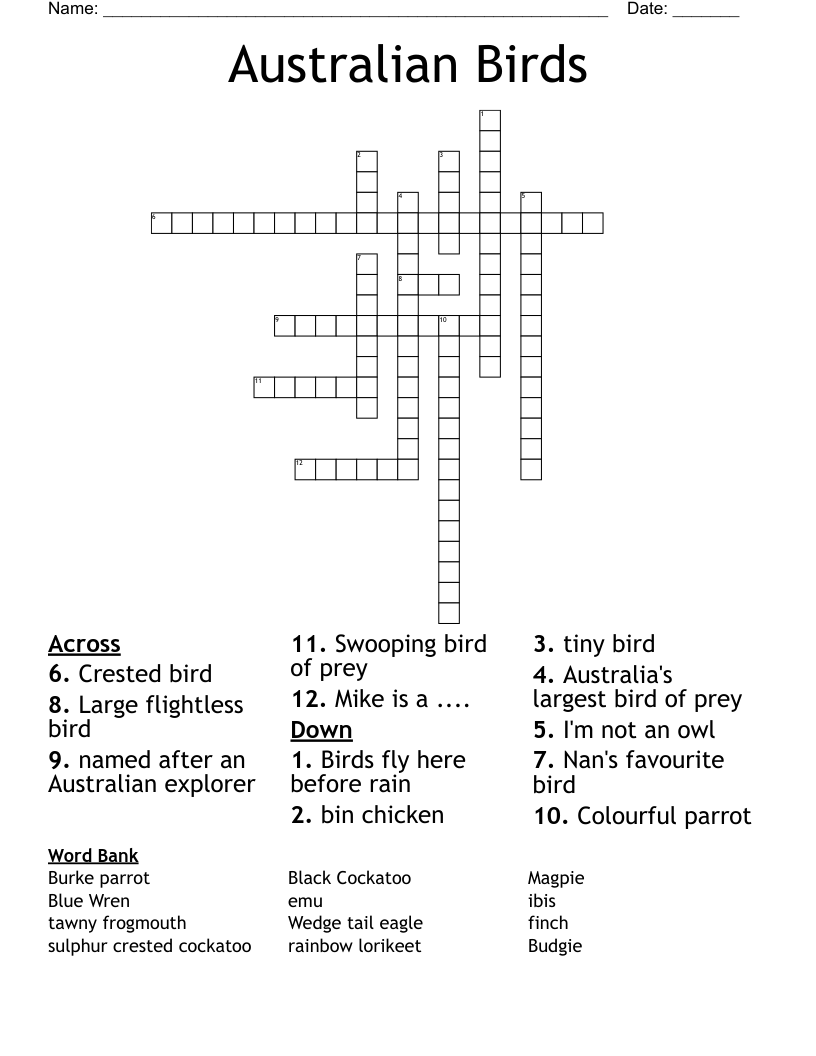 Australian Birds Crossword