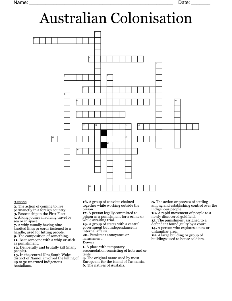 Australian Colonisation Crossword
