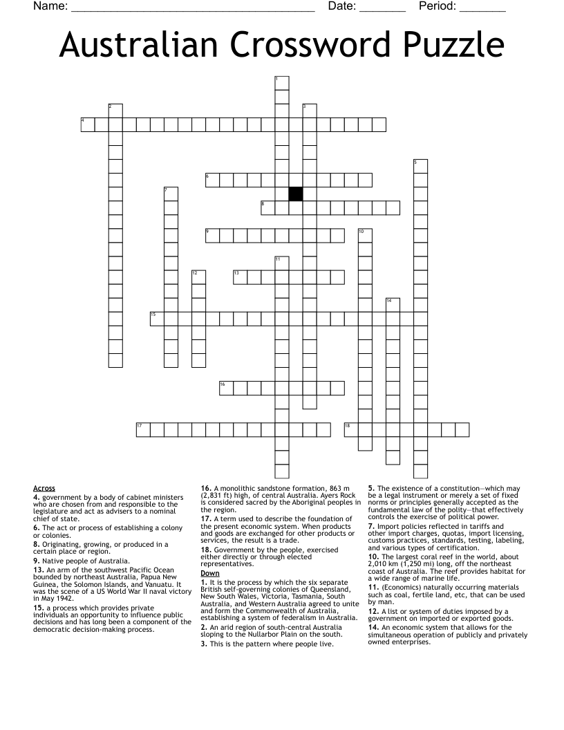 Australian Crossword Puzzle