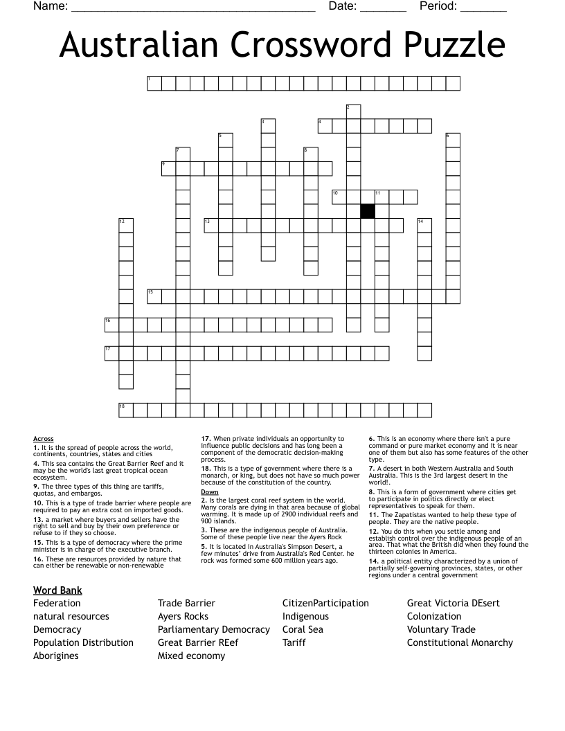 Australian Crossword Puzzle