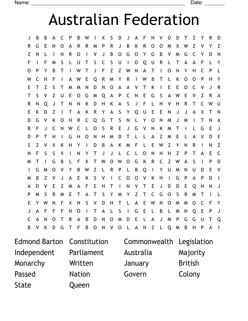 Australian Federation Word Search