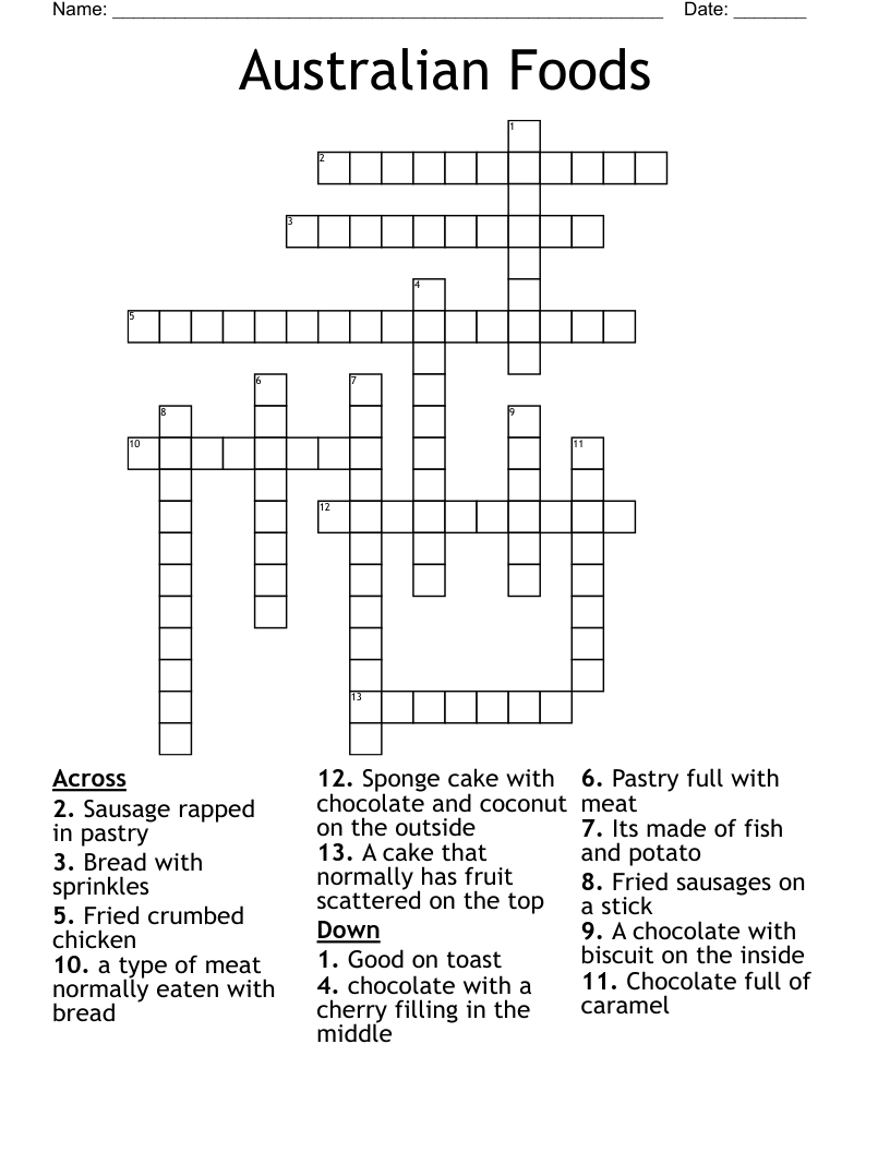 Australian Foods Crossword