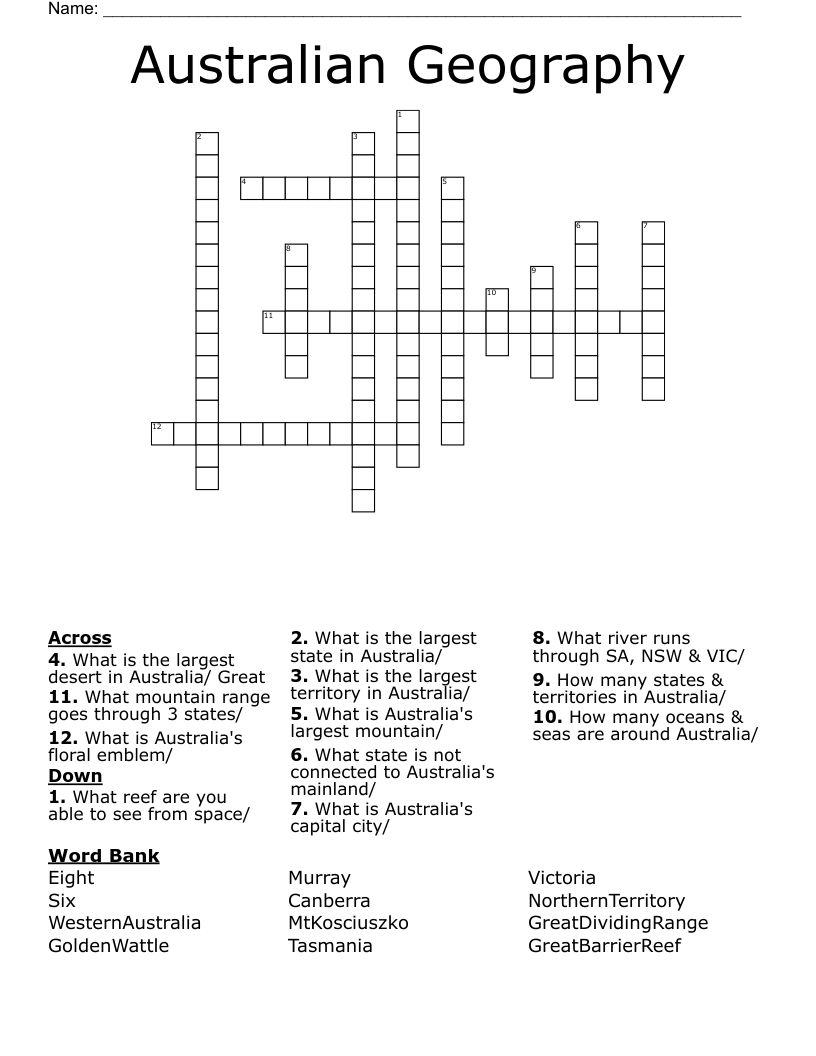 Australian Geography Crossword