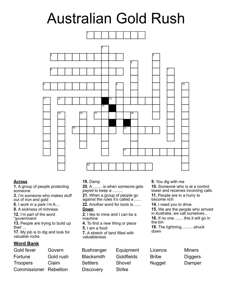 Australian Gold Rush Crossword