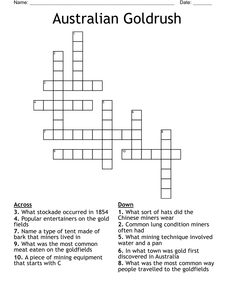 Australian Goldrush Crossword