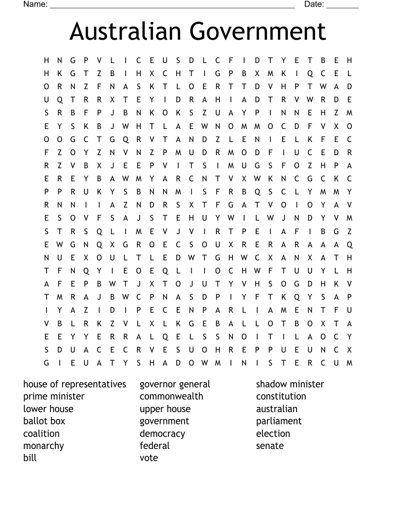Australian Government Word Search