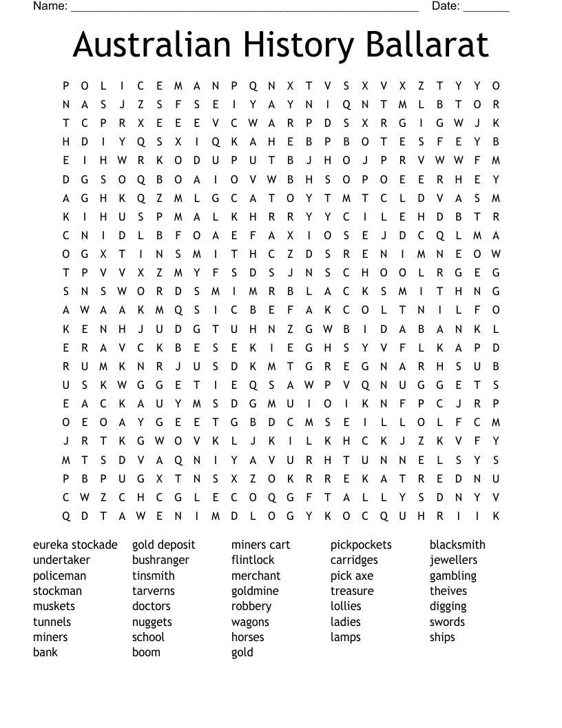 Australian History Ballarat  Word Search