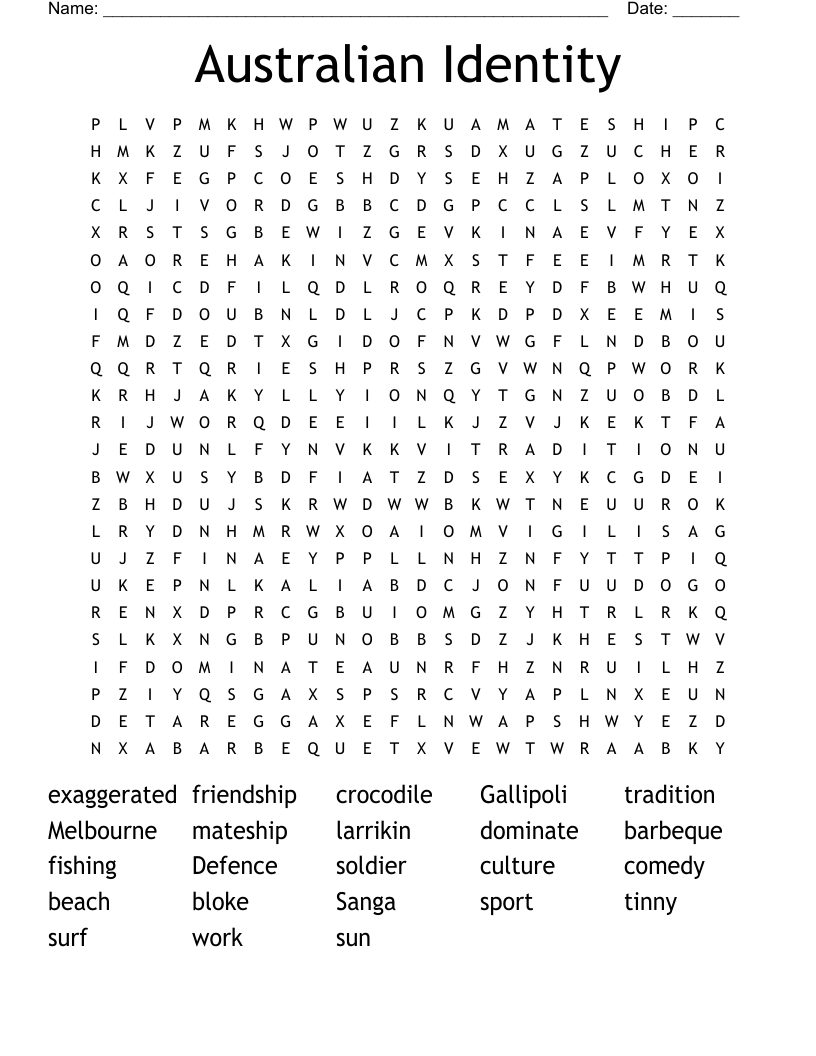 Australian Identity  Word Search