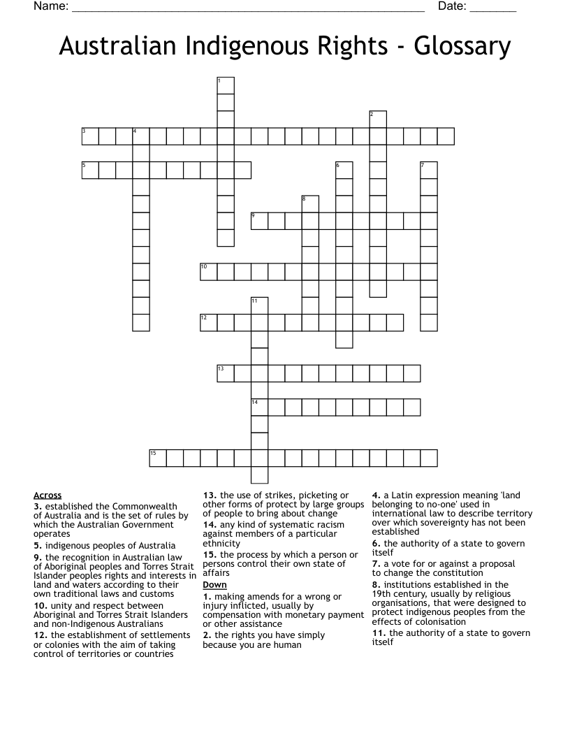 Australian Indigenous Rights - Glossary Crossword