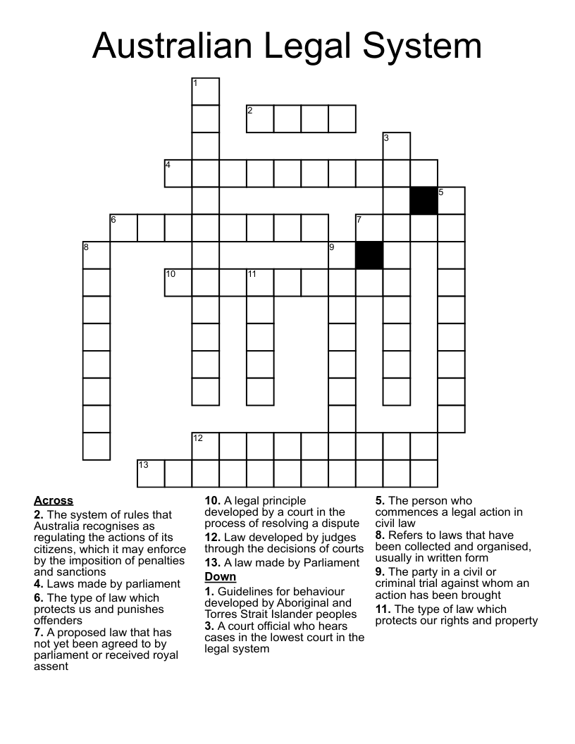 Australian Legal System Crossword