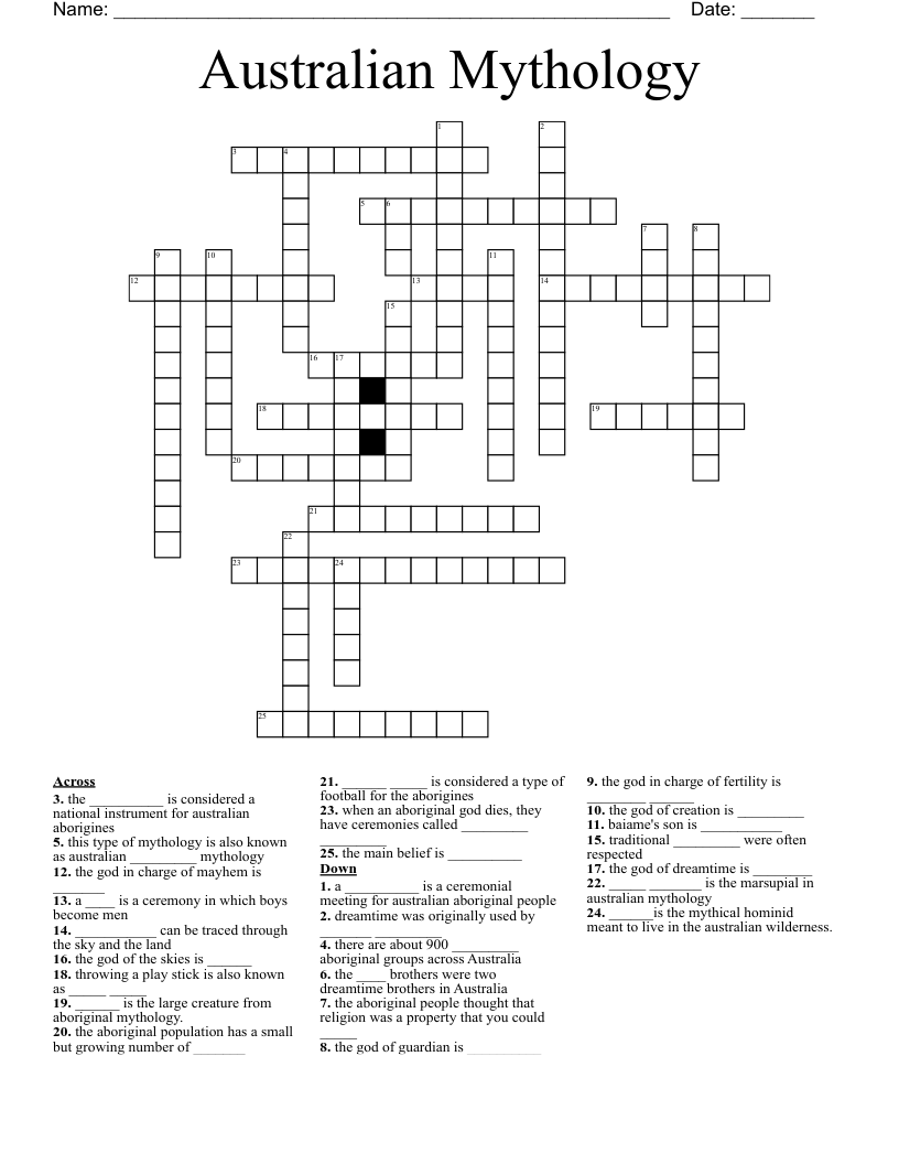 Australian Mythology  Crossword