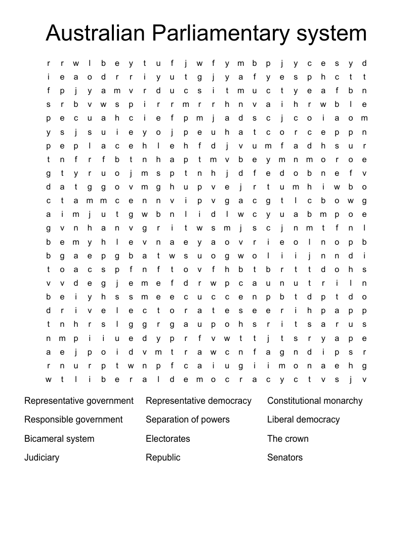 Australian Parliamentary system  Word Search