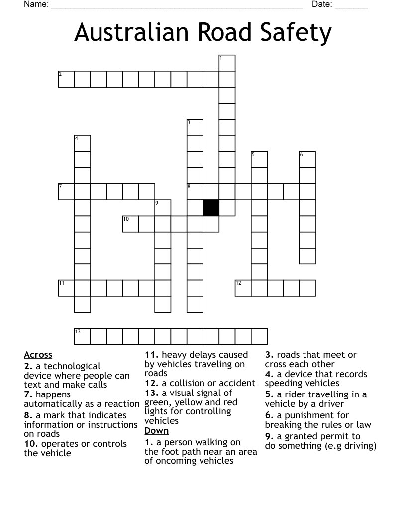 Australian Road Safety Crossword