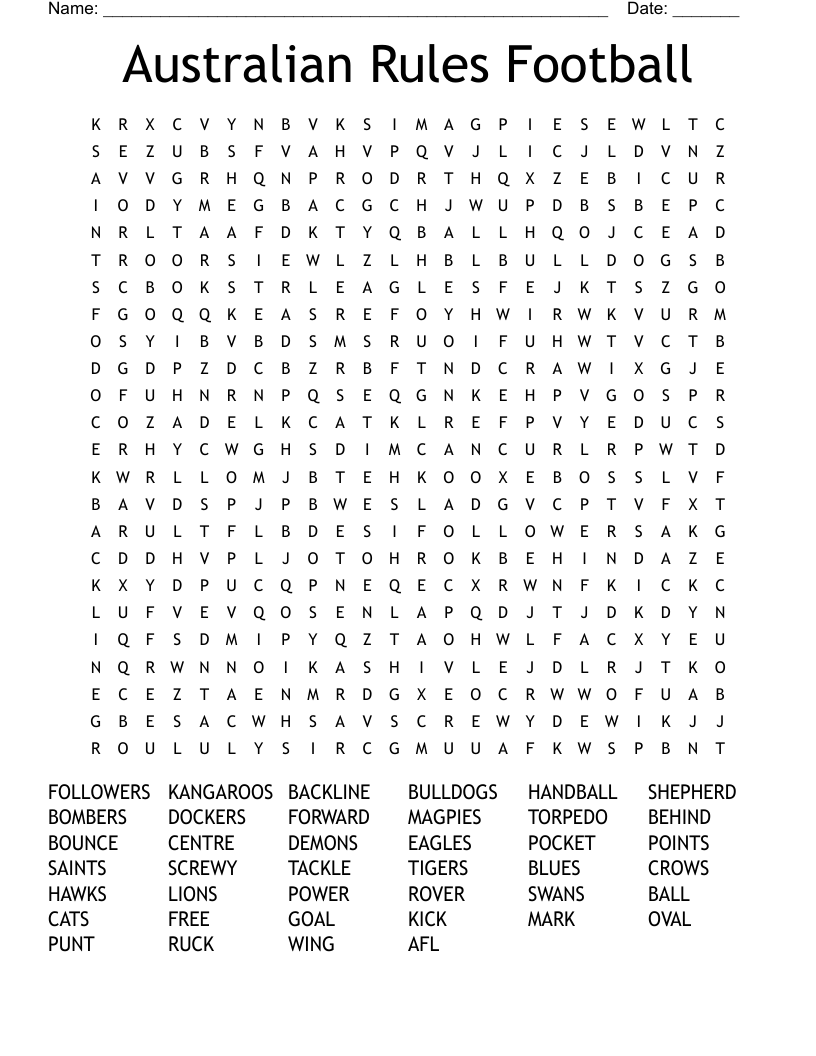 Australian Rules Football  Word Search