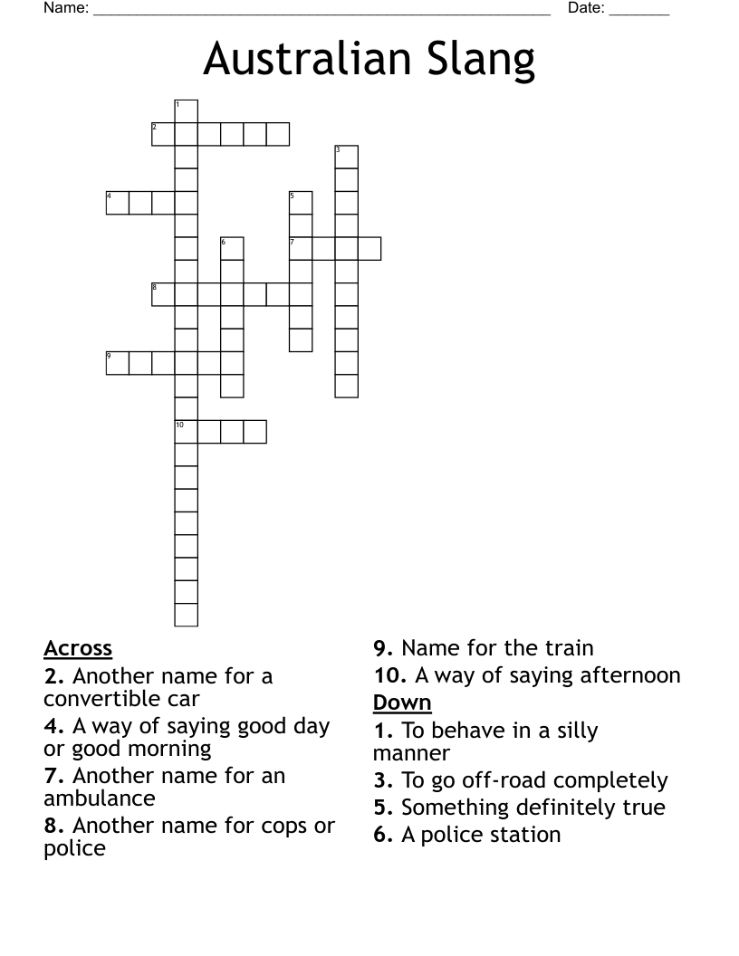 Australian Slang Crossword