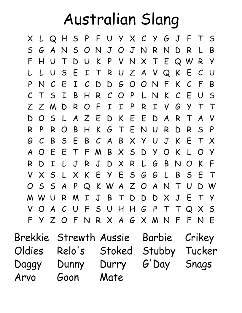 Australian Slang Word Search