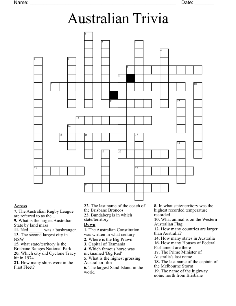 Australian Trivia Crossword