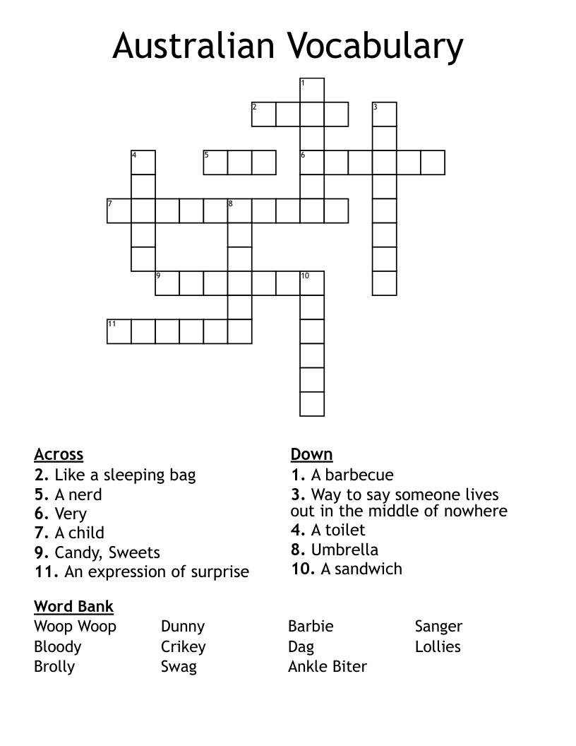 Australian Vocabulary Crossword