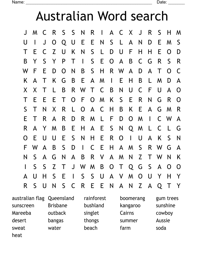 Australian Word search 