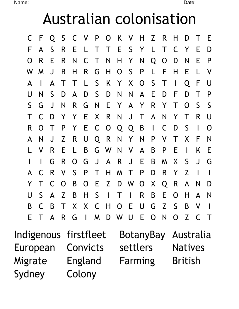 Australian colonisation Word Search