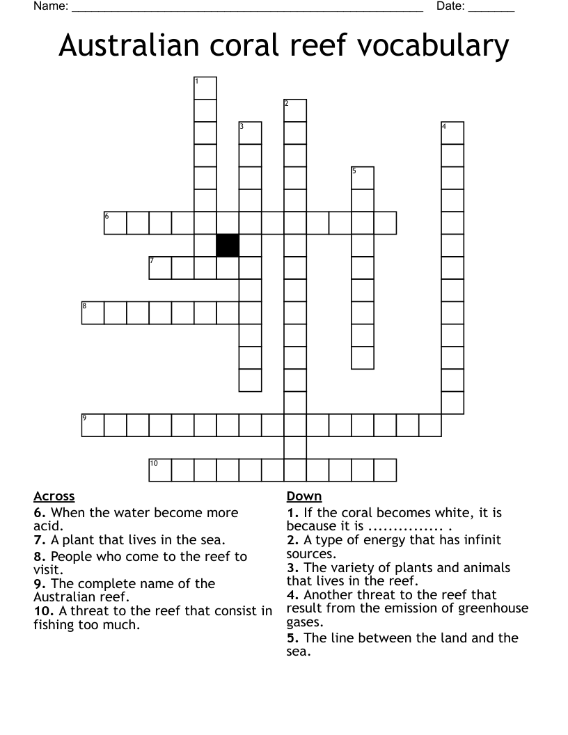 Australian coral reef vocabulary Crossword
