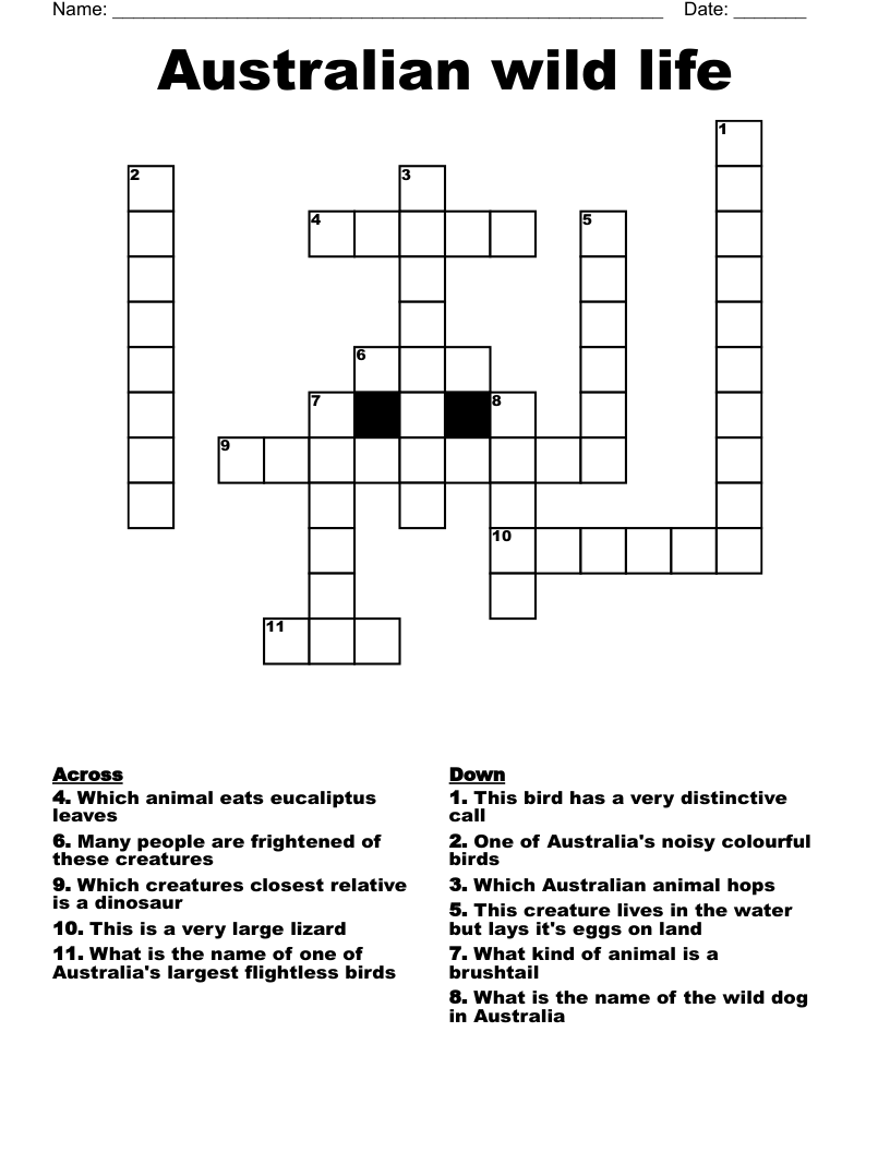 Australian wild life Crossword