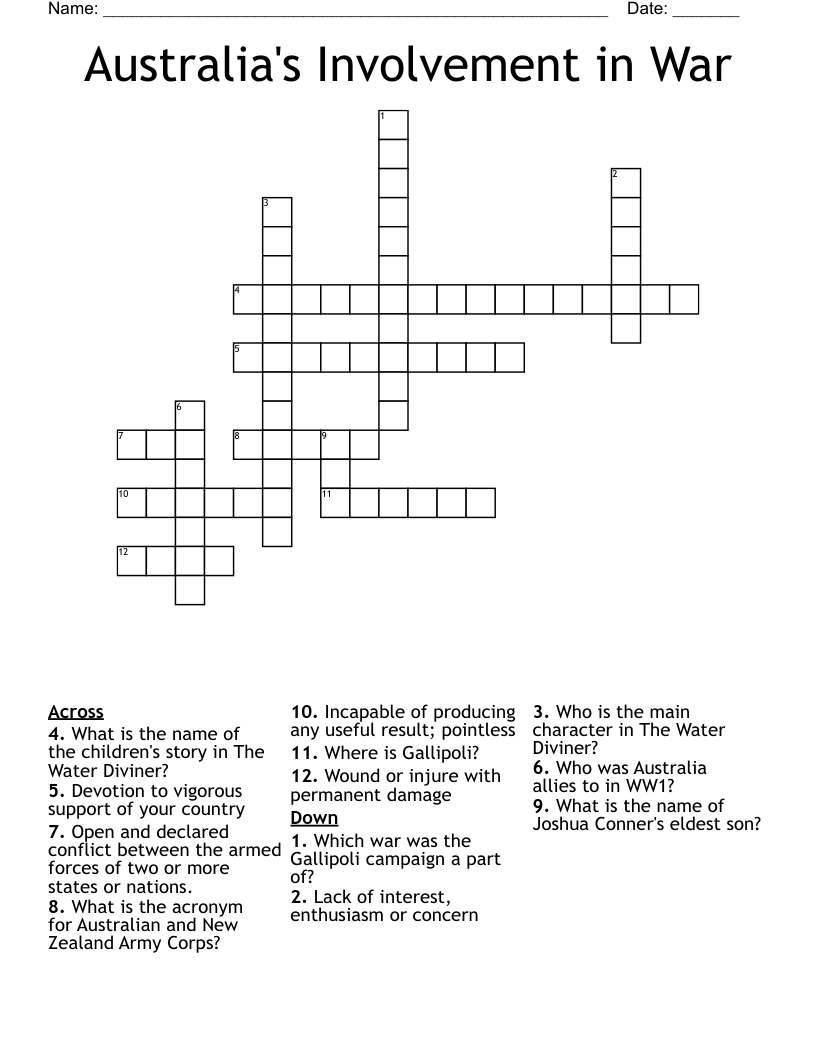Australia's Involvement in War Crossword