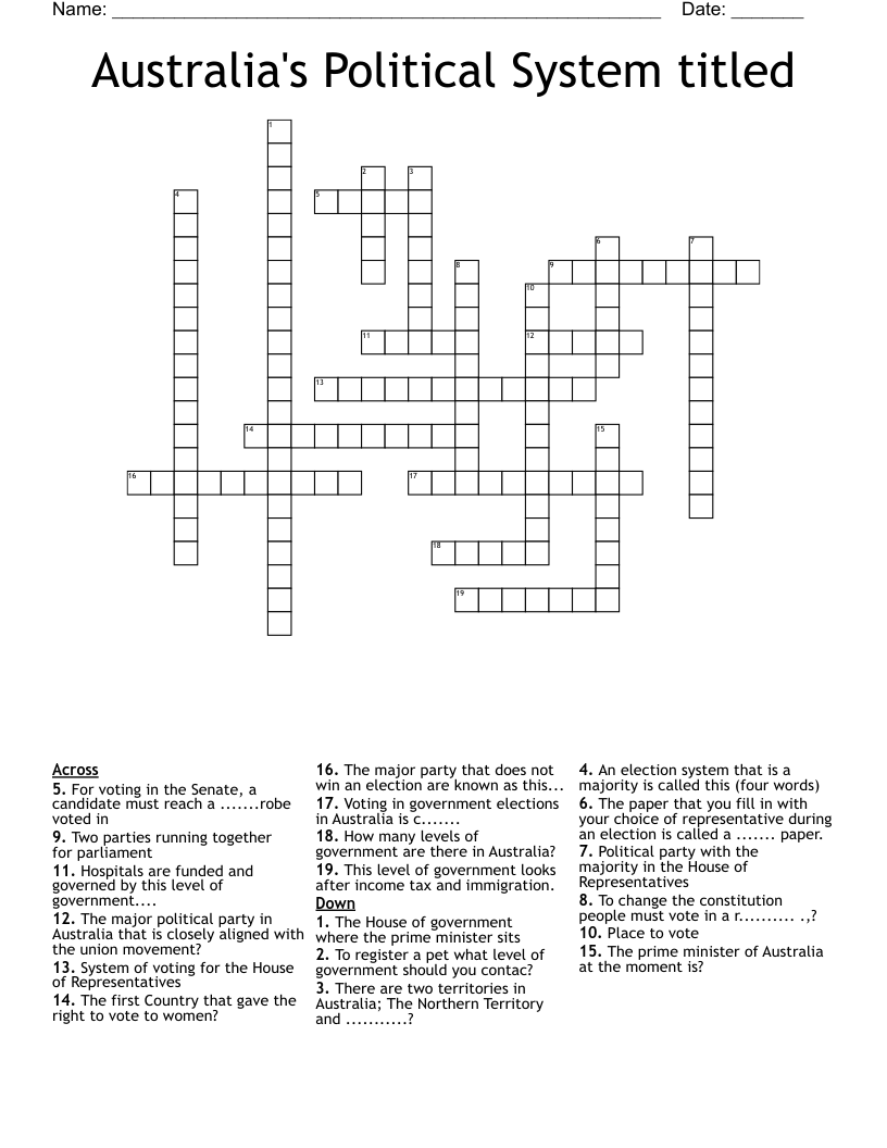 Australia's Political System titled Crossword