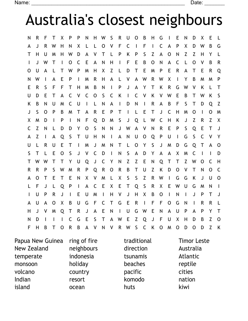 Australia's closest neighbours Word Search