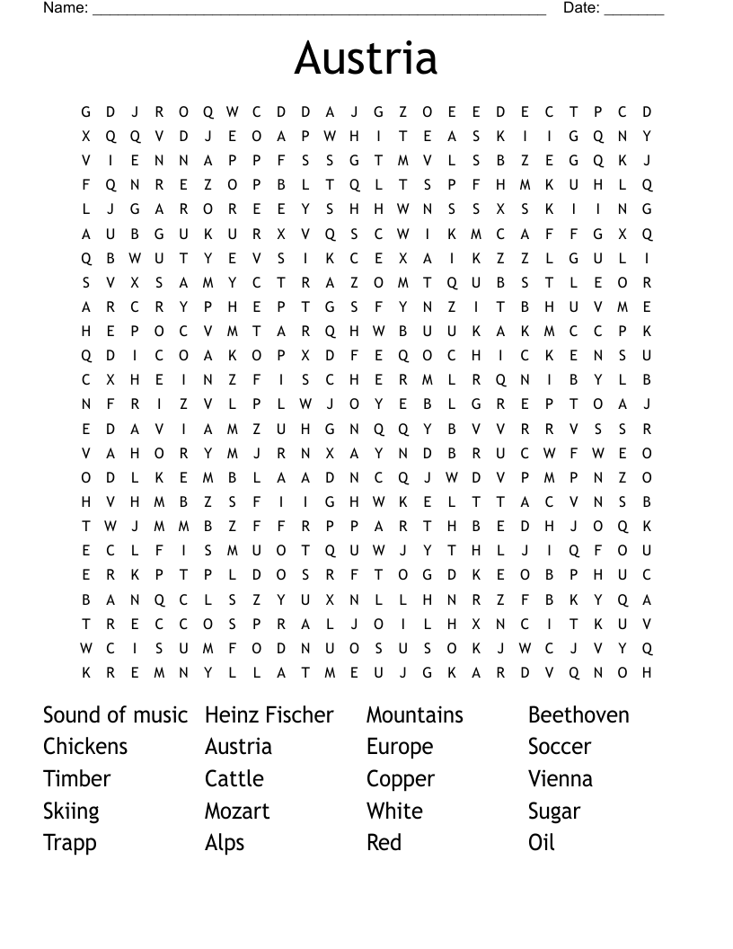 Austria Word Search