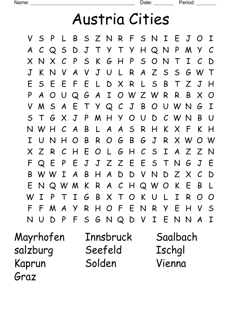 Austria Cities Word Search