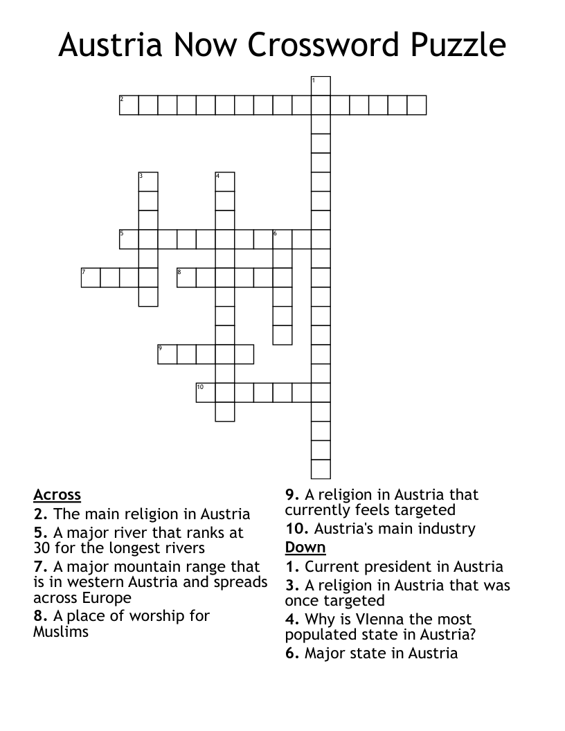 Austria Now Crossword Puzzle