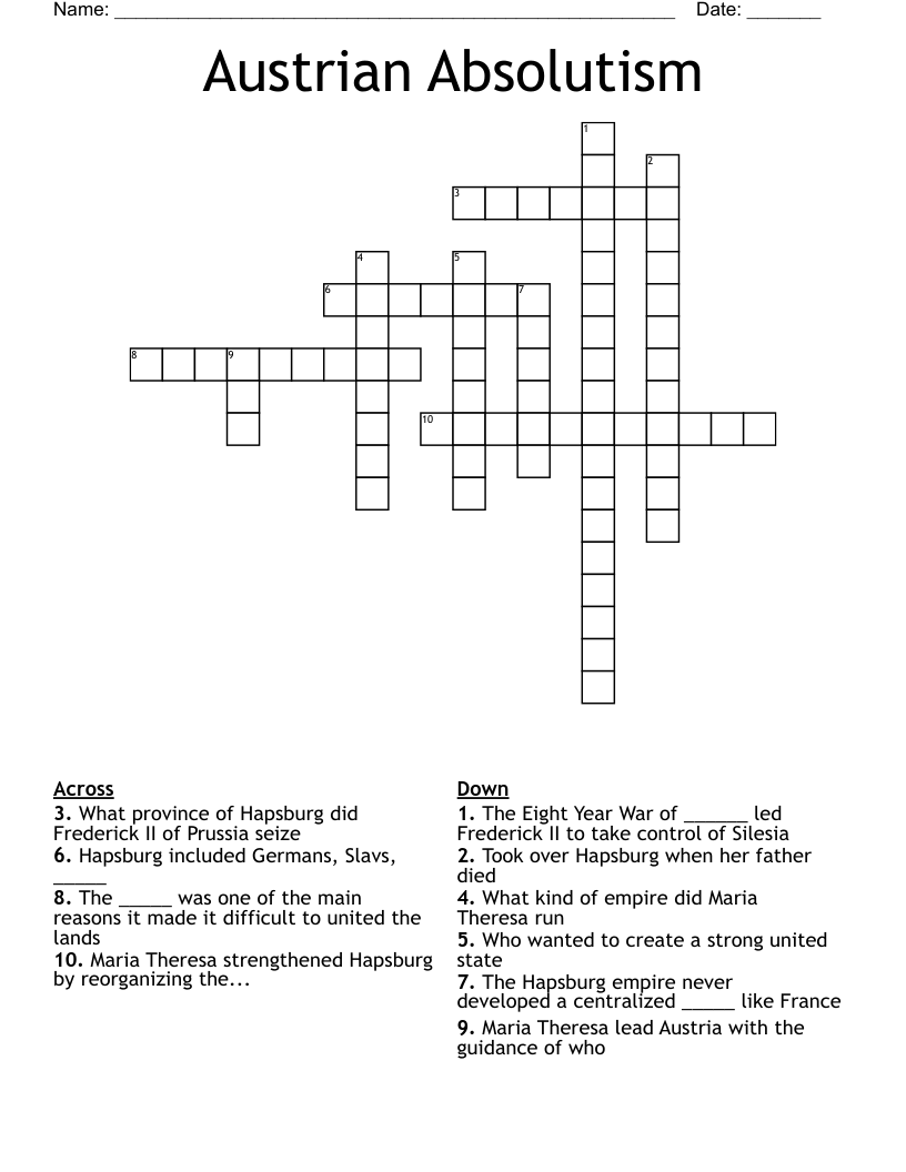 Austrian Absolutism  Crossword