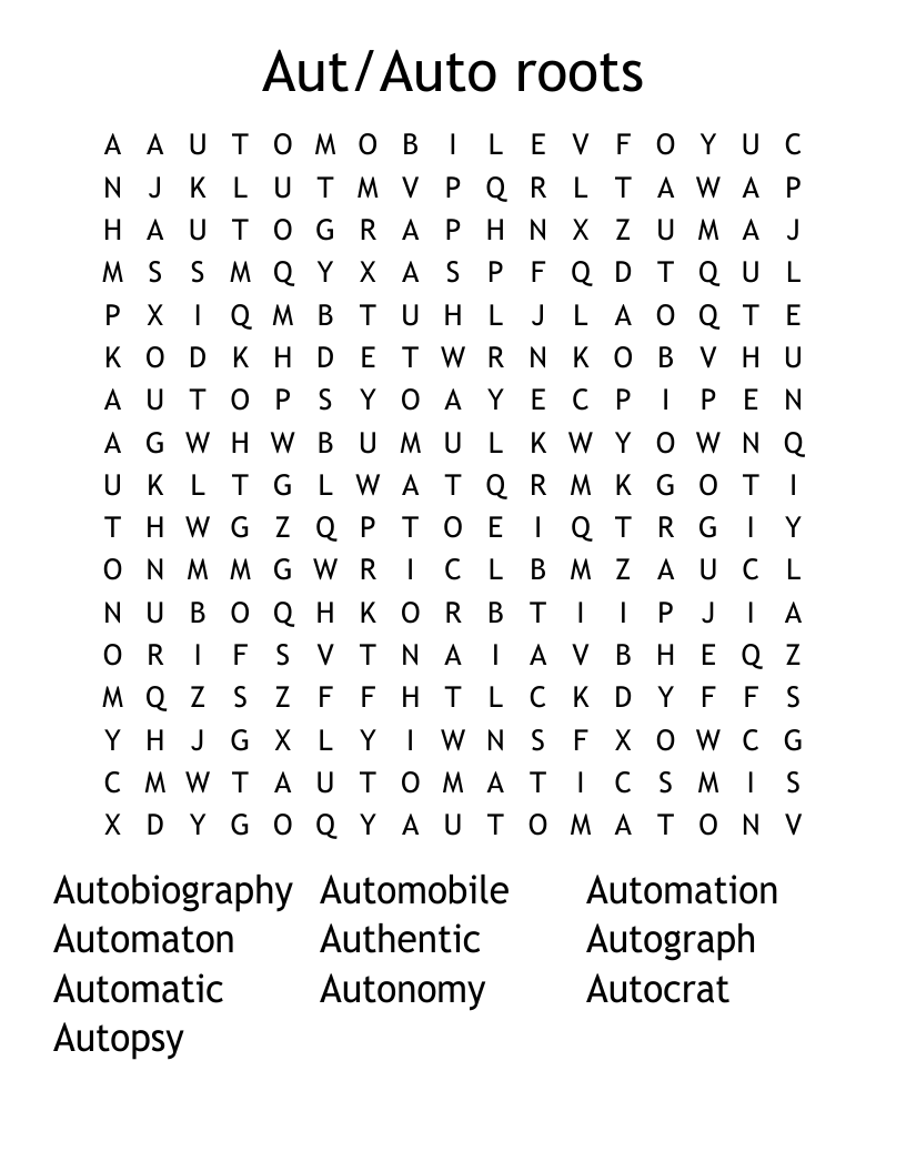 Aut/Auto roots Word Search