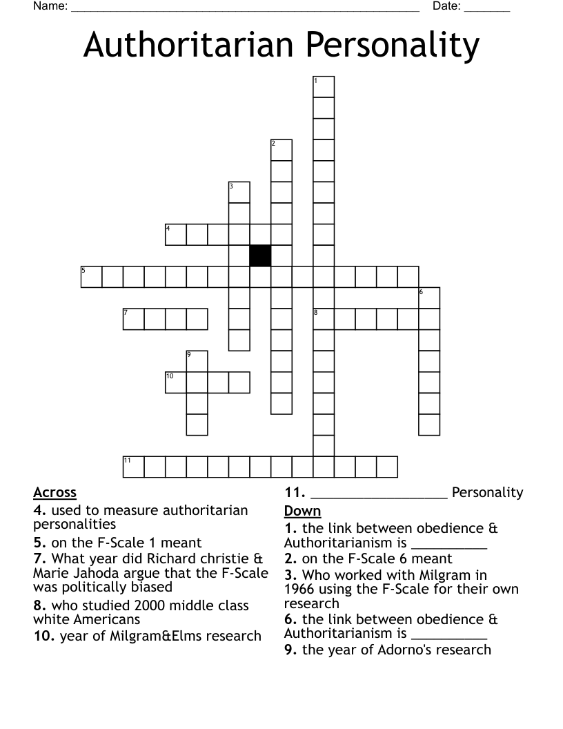 Authoritarian Personality  Crossword