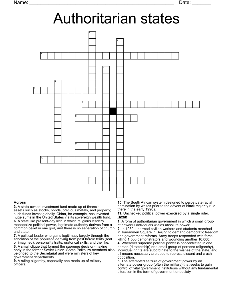 Authoritarian states Crossword