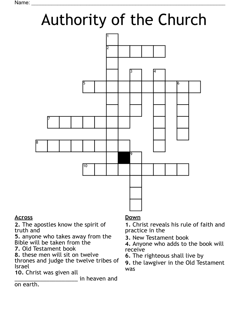 Authority of the Church Crossword