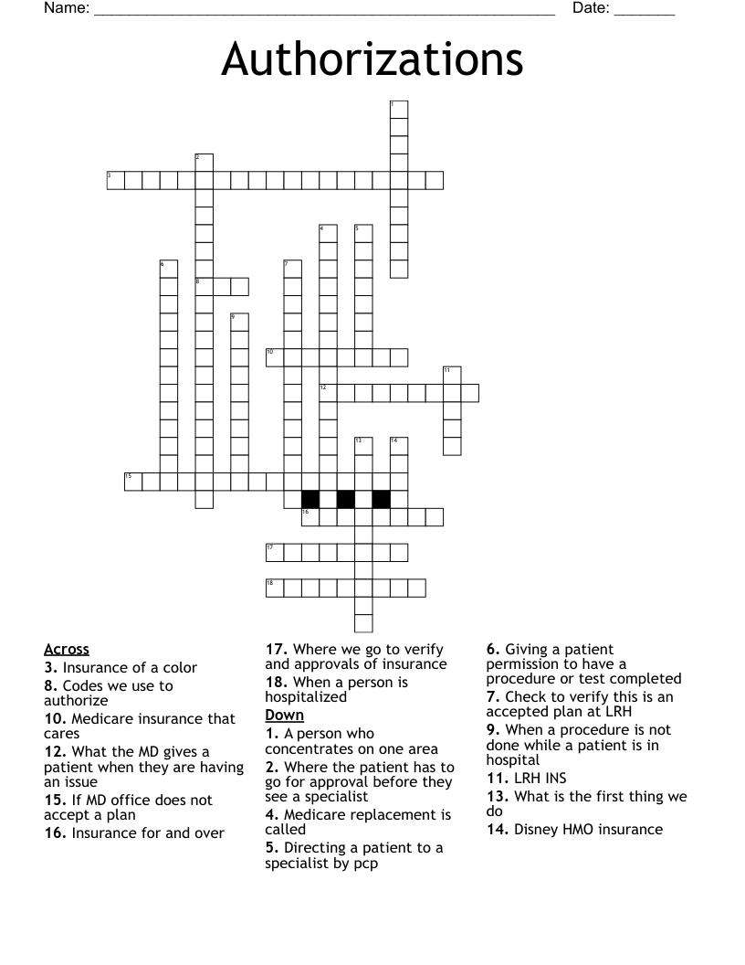 Authorizations Crossword