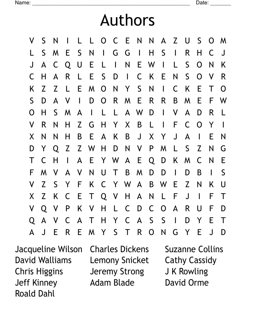 Authors Word Search