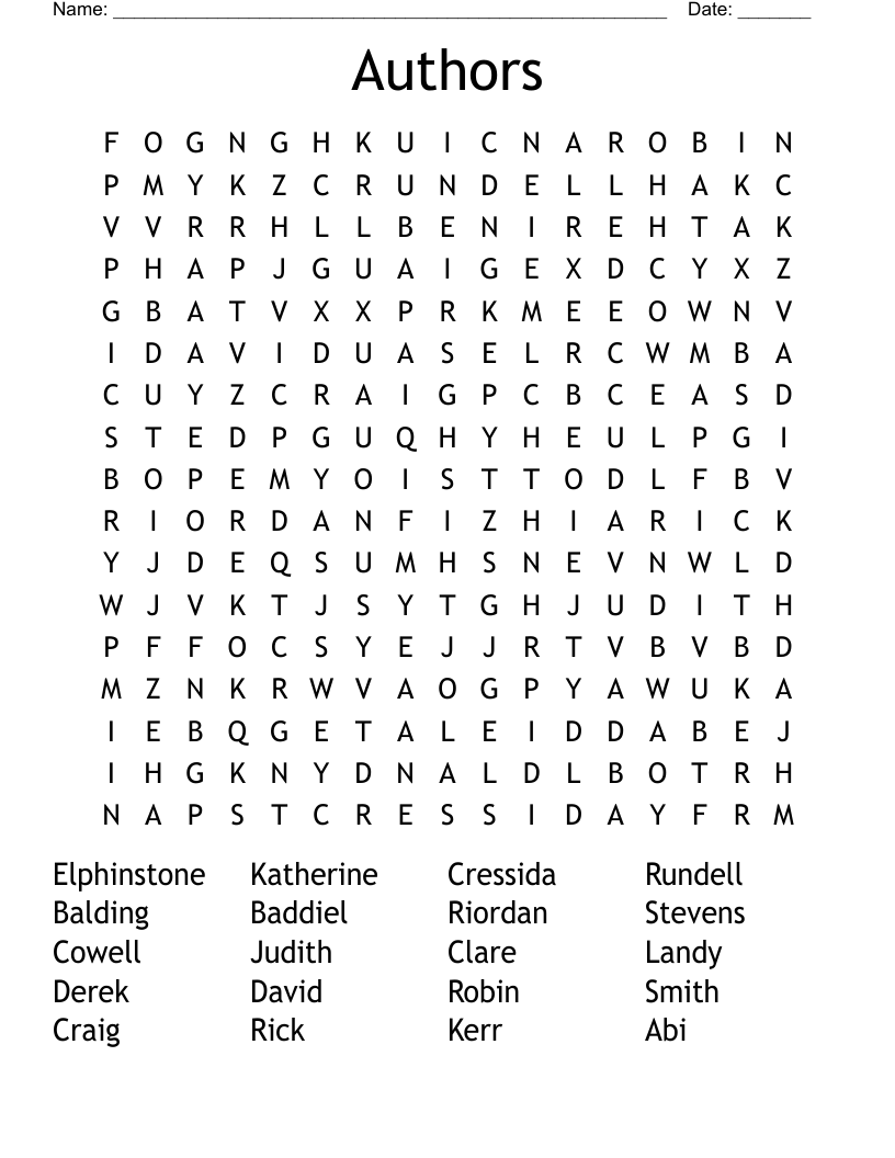 Authors Word Search