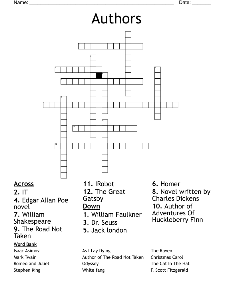 Authors Crossword