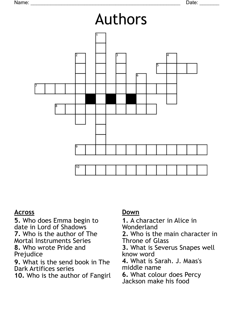 Authors Crossword