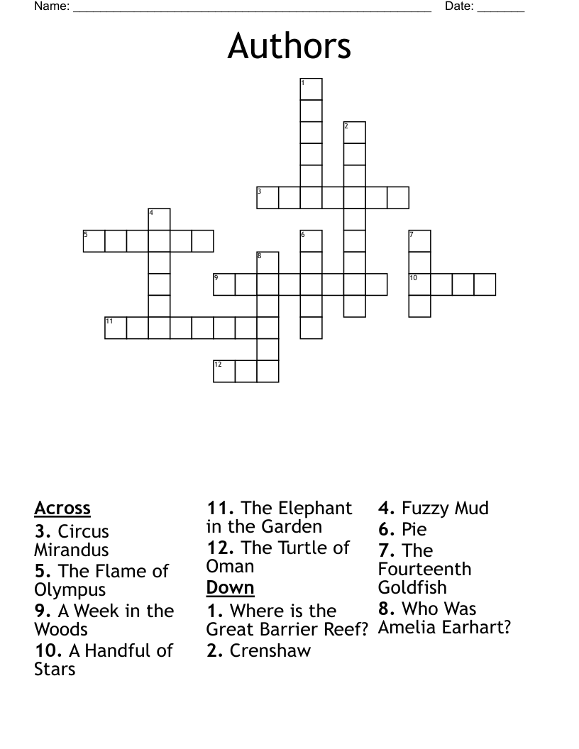 Authors Crossword