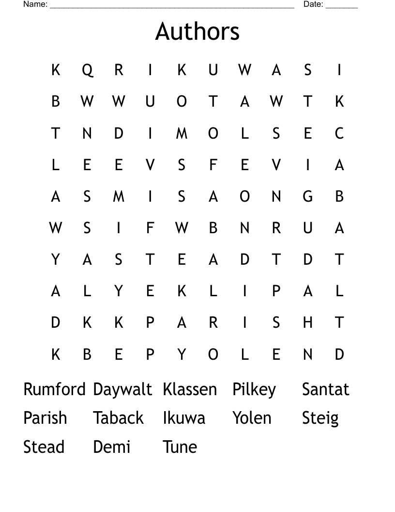 Authors Word Search