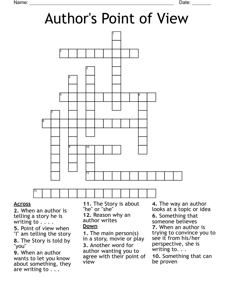 Author's Point of View Crossword