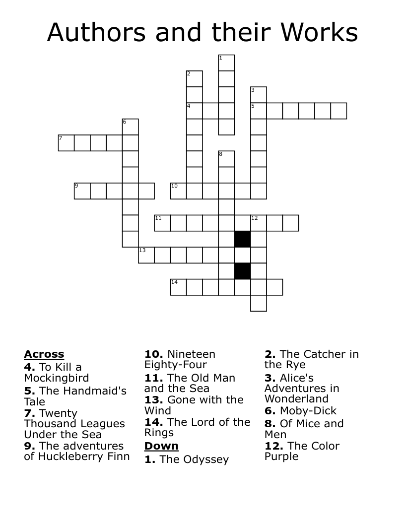 Authors and their Works Crossword