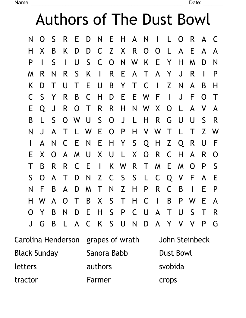 Authors of The Dust Bowl Word Search
