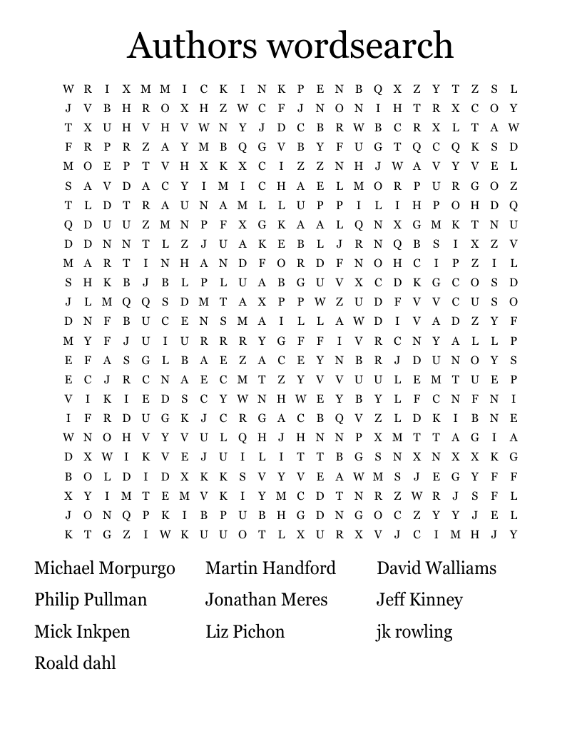 Authors wordsearch
