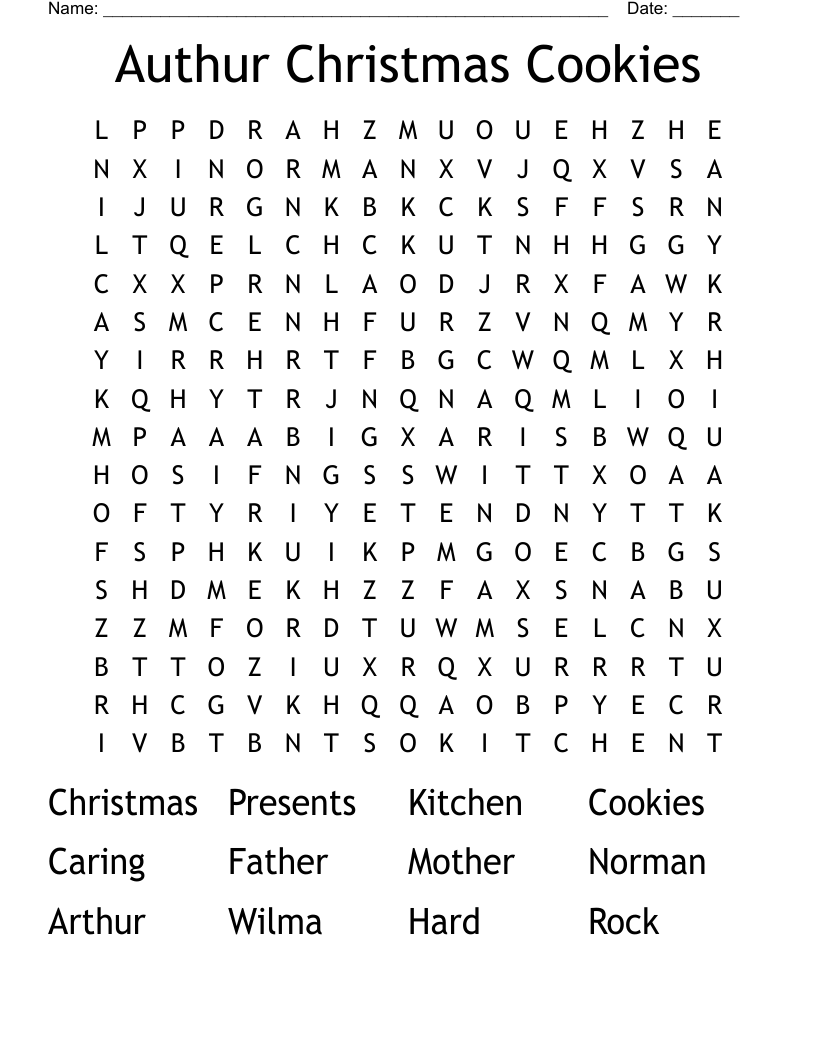 Authur Christmas Cookies Word Search