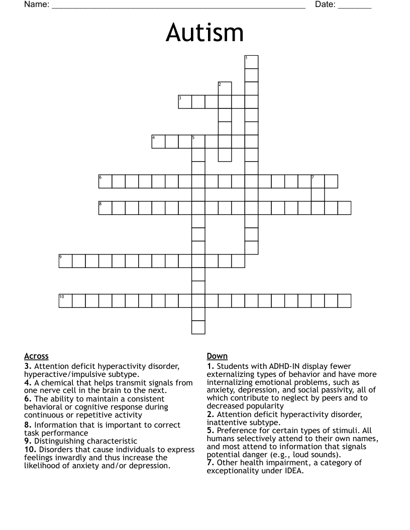 Autism Crossword